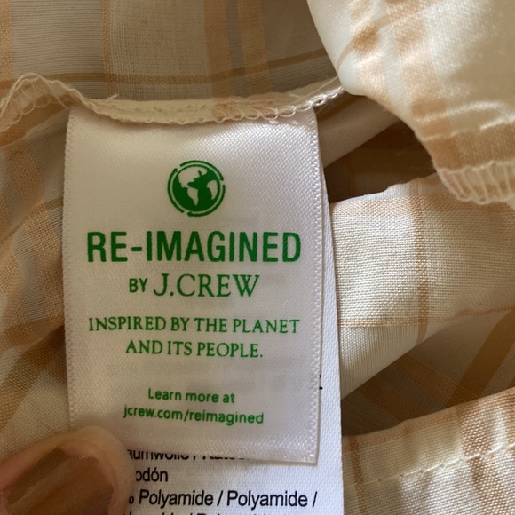 J. Crew V Back Puffed Sleeve in a textured Plaid. New, without tags. Cream, tan - Picture 6 of 15